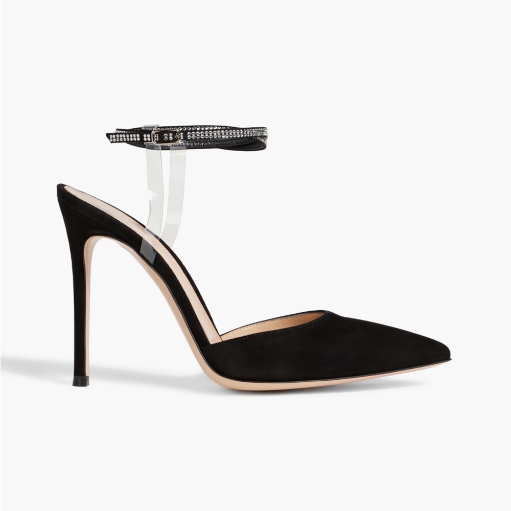 Gianvito Rossi Black Heels with Pointed Toe and Ankle Strap